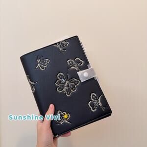 NWT Coach CCF42 Notebook With Butterfly Print novelty leather/Silver